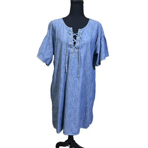 Gap Denim Chambray Lace Up Sheath Dress Large Country Cowgirl Western Cottage